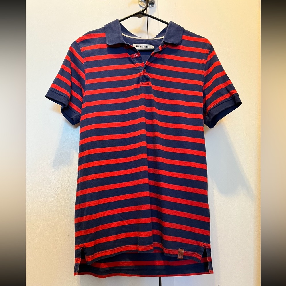 Men’s Medium Striped Ben Sherman polo blue & red